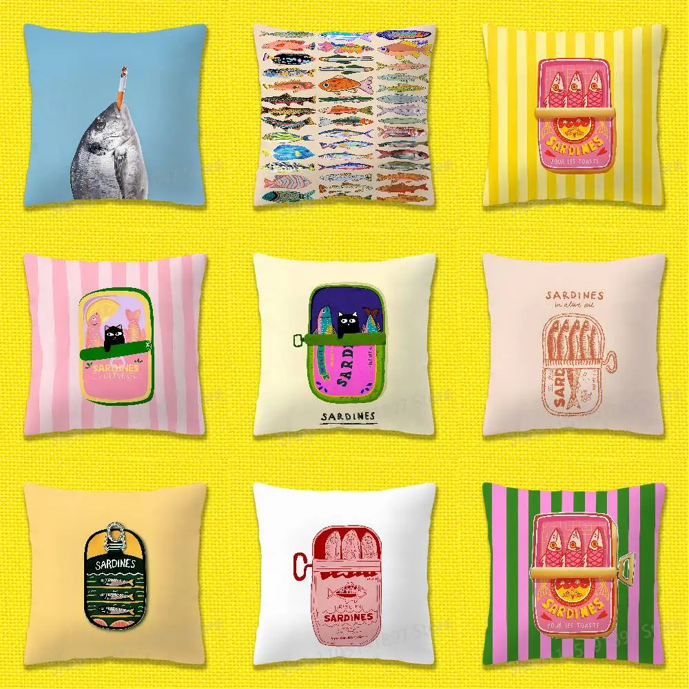

Fish Funny Sardines Throw Pillow Case For 50x50cm 30x30cm 55x55cm 45x45cm 40x40cm Square Bed Pillowcase Cover