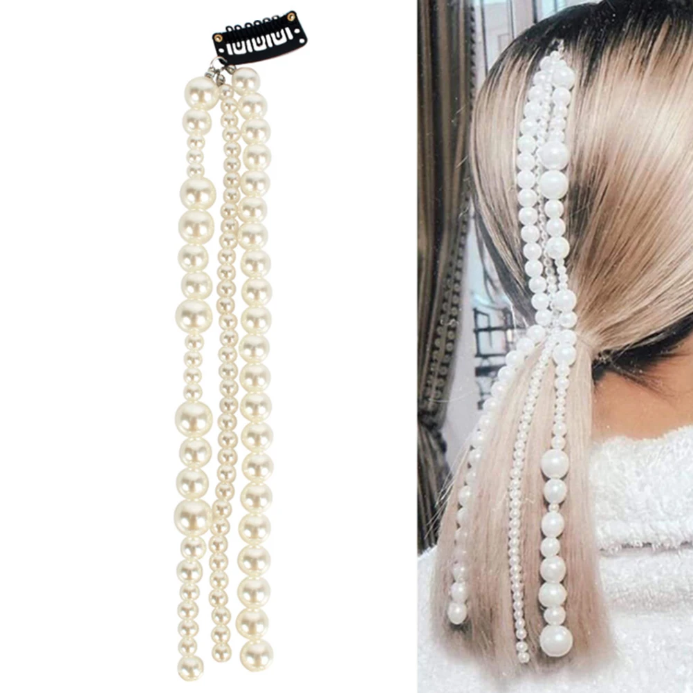 

Pearl Tassel Clip Elegant Accessories Beaded Extensions White Chain Clips Pearl Decorations Stylish Barrettes Women Hair