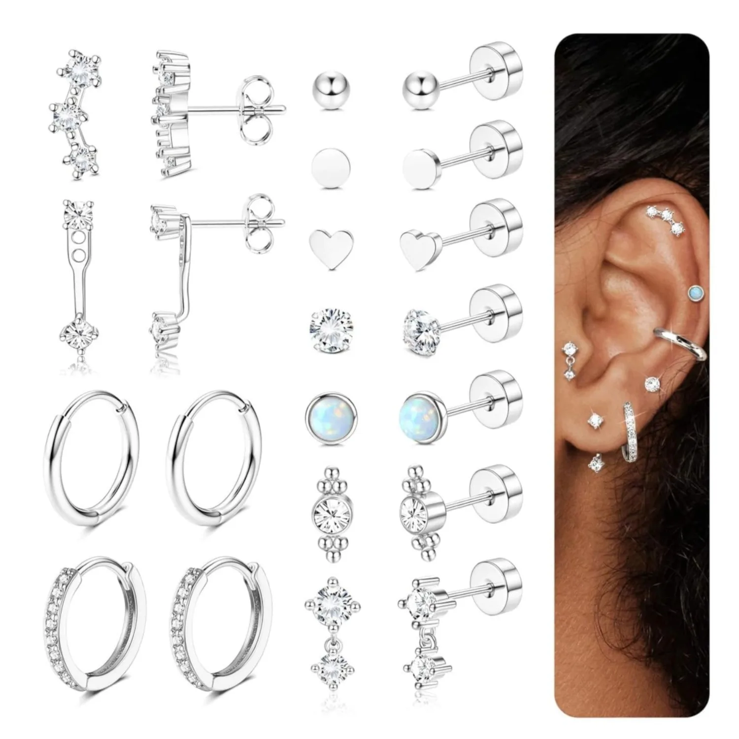 11Pairs Hypoallergenic Flat Back Earrings for Women Trendy 20G Surgical Stainless Steel Earrings 14K Gold Plated Cartilage Earring Stacks Flatback Stud Earring Sets for Multiple Piercing