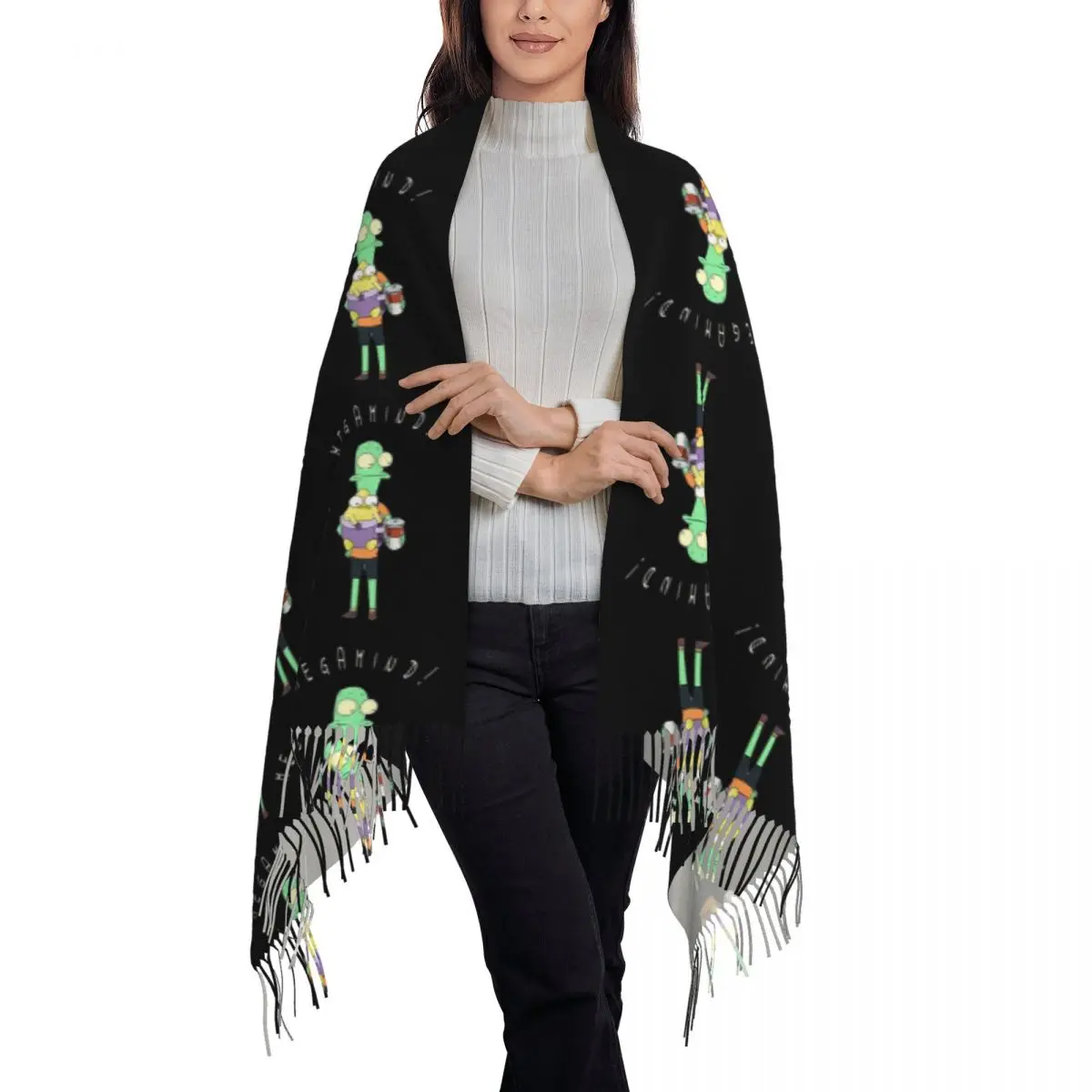 Cartoon Solar Opposites Hilarious Saying Megamind Scarf Tassel Scarves Women Soft Warm Shawls and Large Fall Winter Shawl Wraps