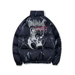 Luxury Brand Hip Hop Jacket Parka Print Men Winter Harajuku Oversized Stand Collar Puffer Jacket Warm Cotton Jacket Coat Hipster