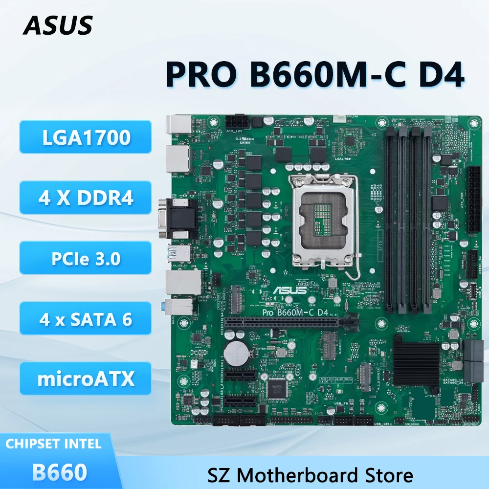 

ASUS PRO B660M-C D4 Motherboard B660 For LGA1700 i5-12400F i3-12100F i5-13400F i5-13400 CPU 4xDDR4 M.2 HDMI microATX
