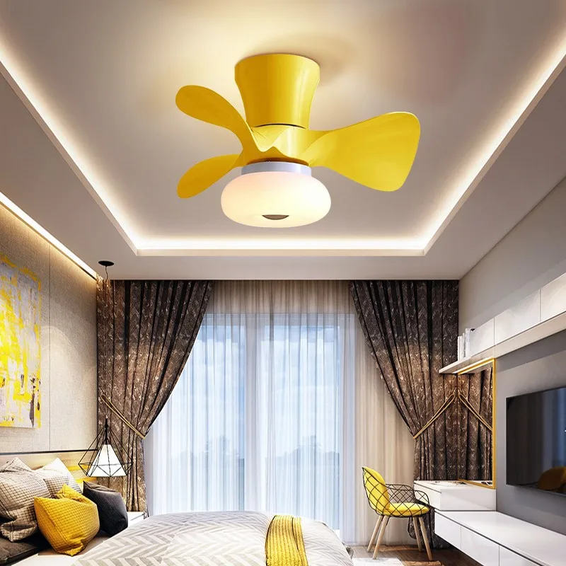 Modern Simple Fan Ceiling Light Timable And Low-energy 6 Speed Wind Control Colorful Macoron Fans Lamp for Living Room Bed Room