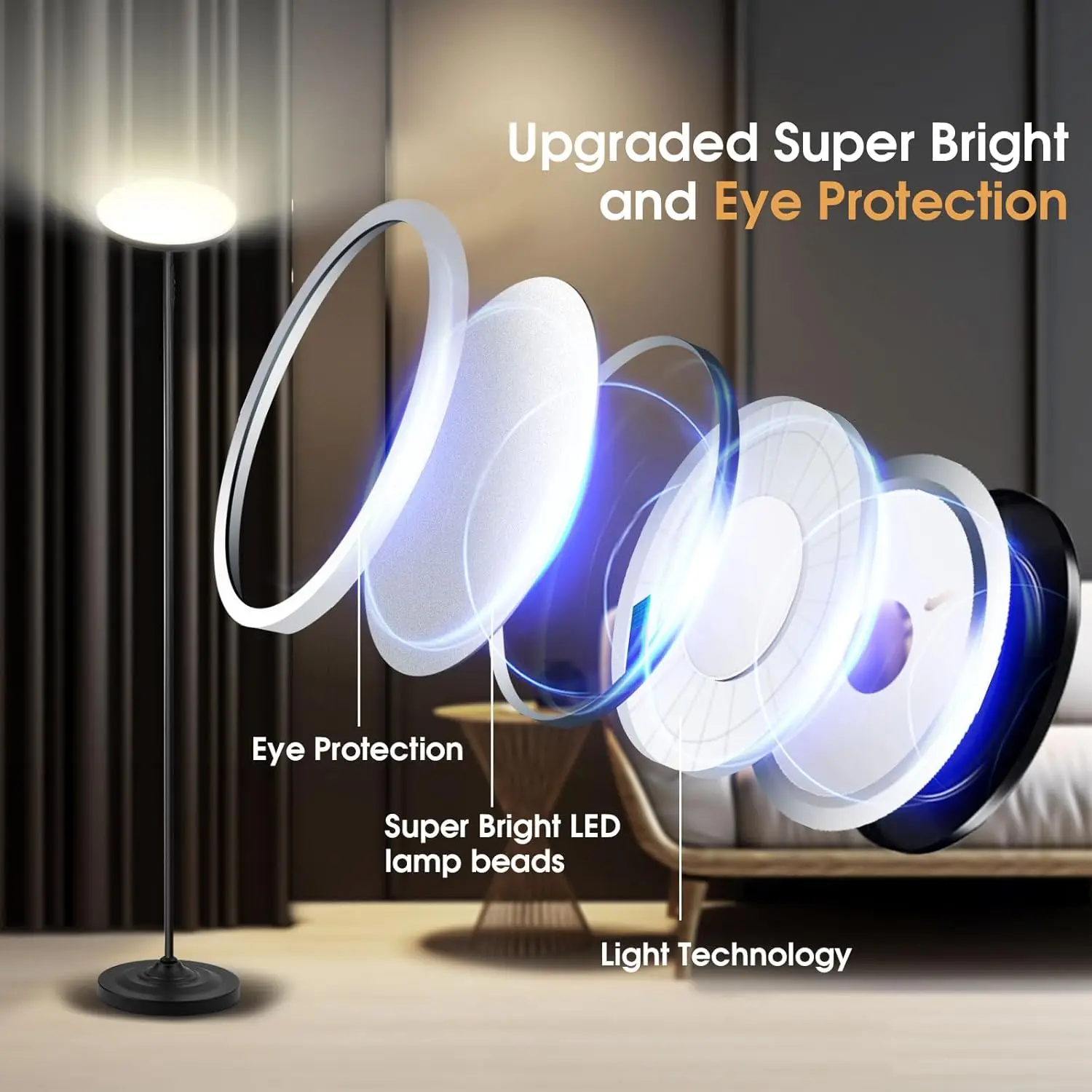 Remote Control Floor Lamp with Adjustable Brightness & Color, 30W LED for Living Room Bedroom Office