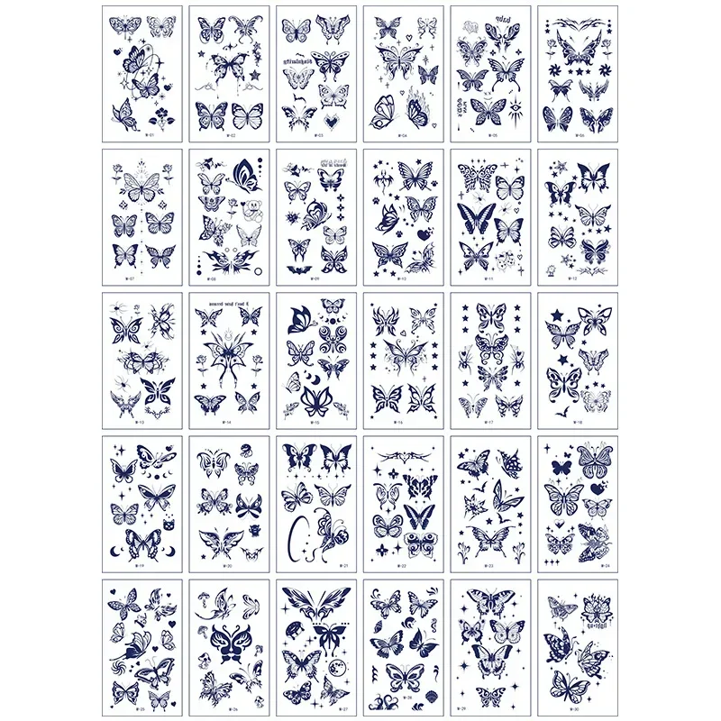 30pcs Semi-Permanent Temporary Tattoos for Grils Female Butterfly Small Star Long lasting Herbal Juice Tattoo Sticker Body Art