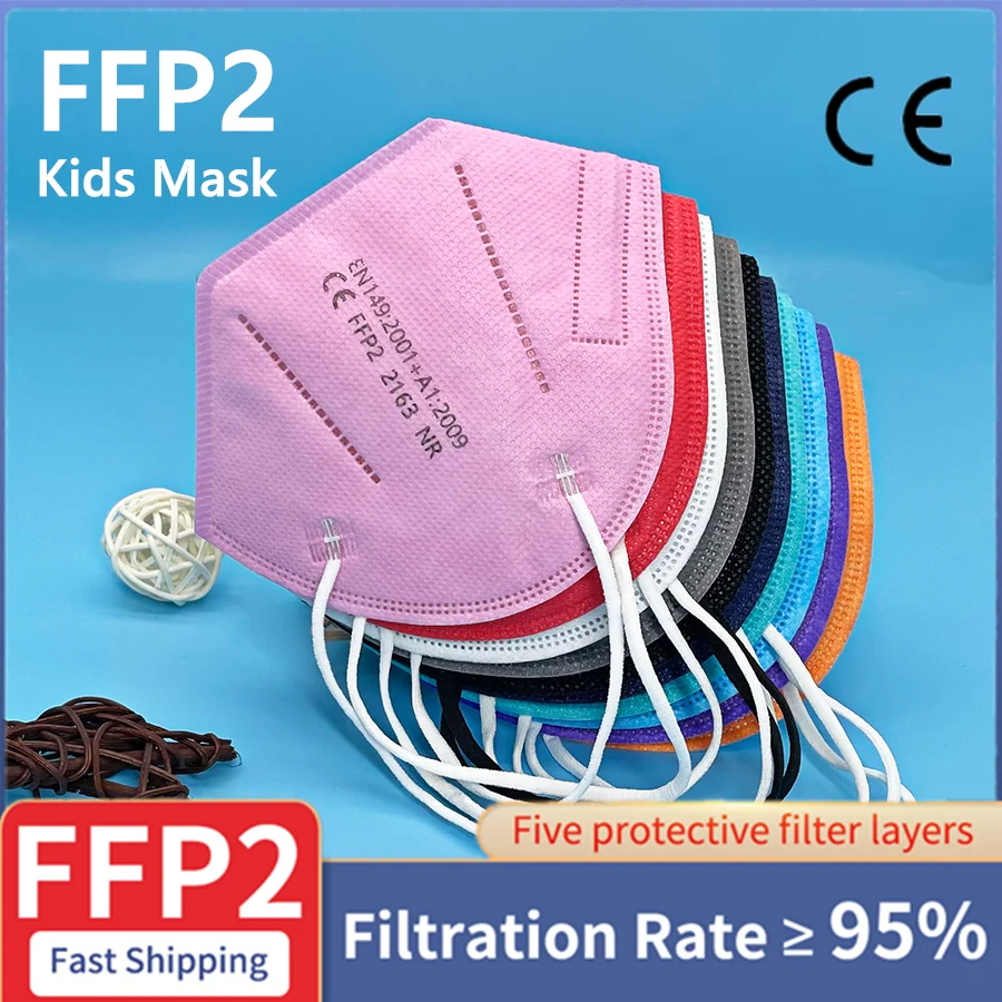 

20-100pcs Kids FFP2 Mask KN95 CE Mascarillas Teen Children 6-12 Years Old 10 Colors 5 Layers Filters Soft Masks for Children