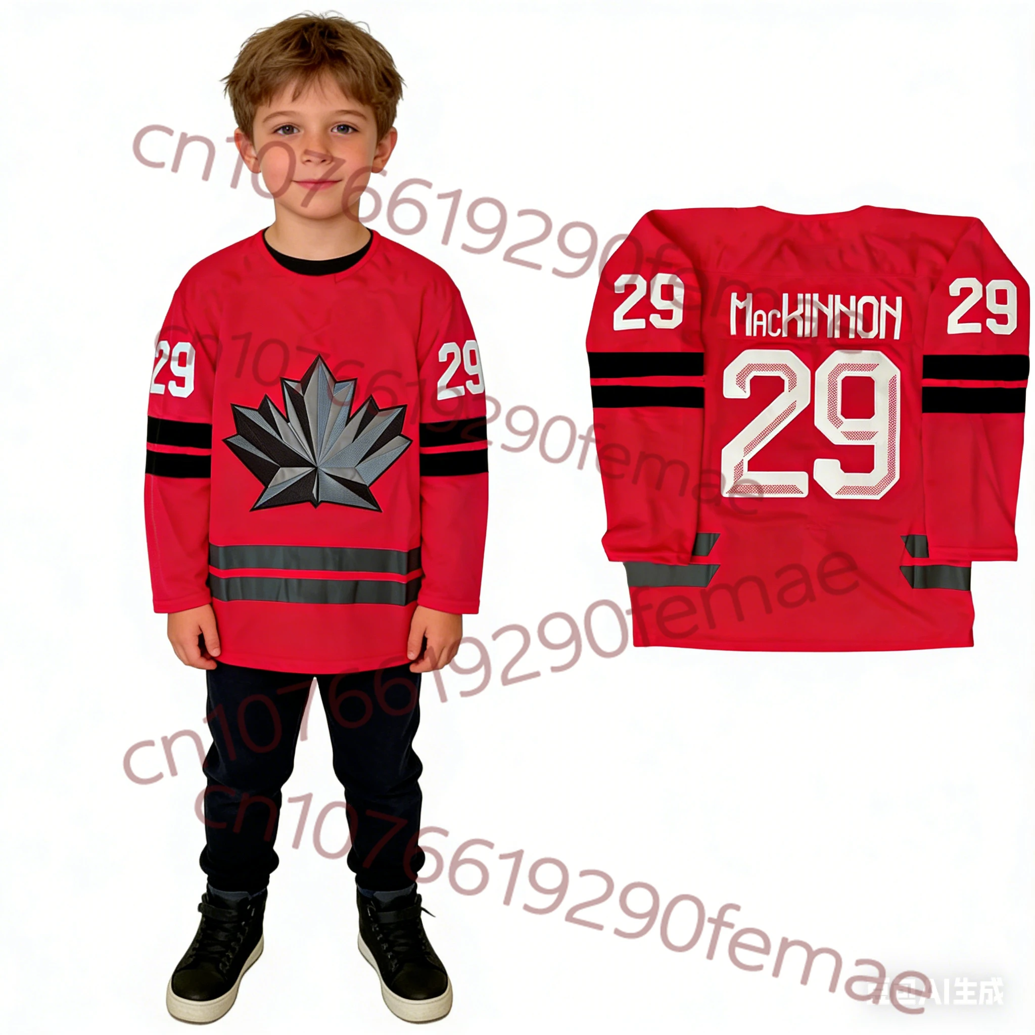 Camiseta de manga larga con tema de hockey canadiense para niños de primavera y verano | Artículos Deportivos para el Hogar y Actividades al Aire Libre | Conjunto familiar a juego estilo McDavid