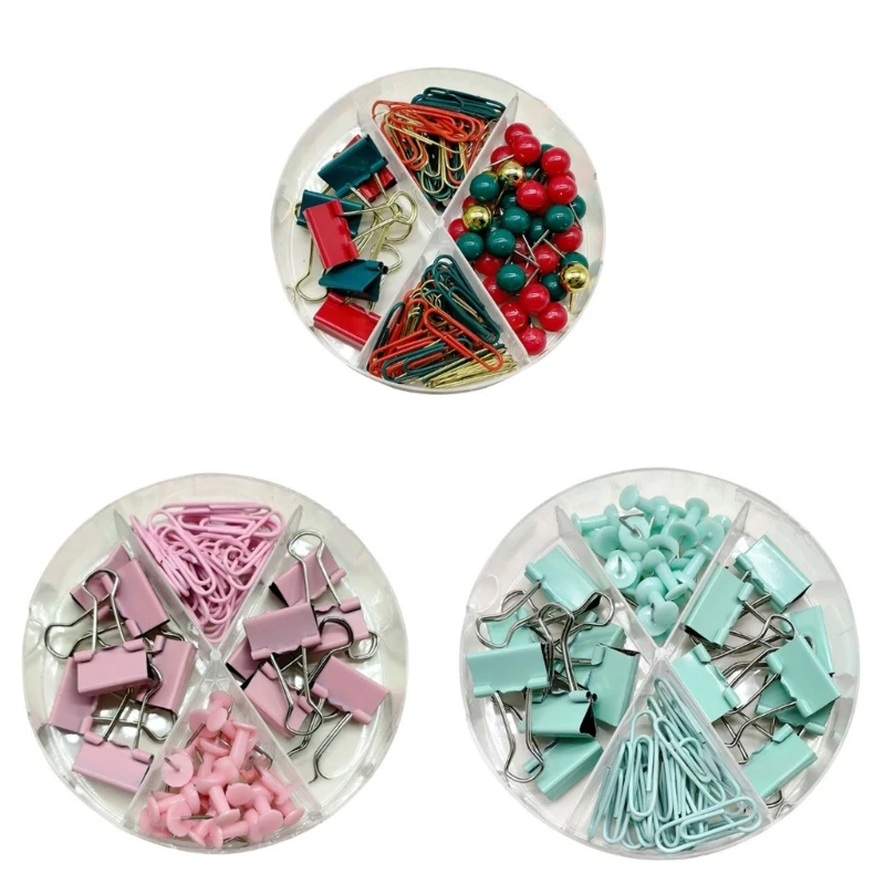 62/116 Pieces Multifunctional File Clips Includes Paperclips Binder Clips Pushpins, Office File Binding Supplies H8WD