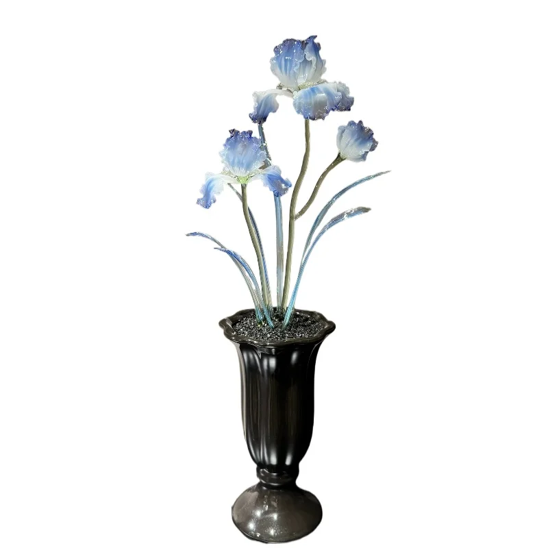 [Blues Iris] Pure handmade glazed flower intangible cultural heritage lamp glass immortal flower Iris home ornament gift