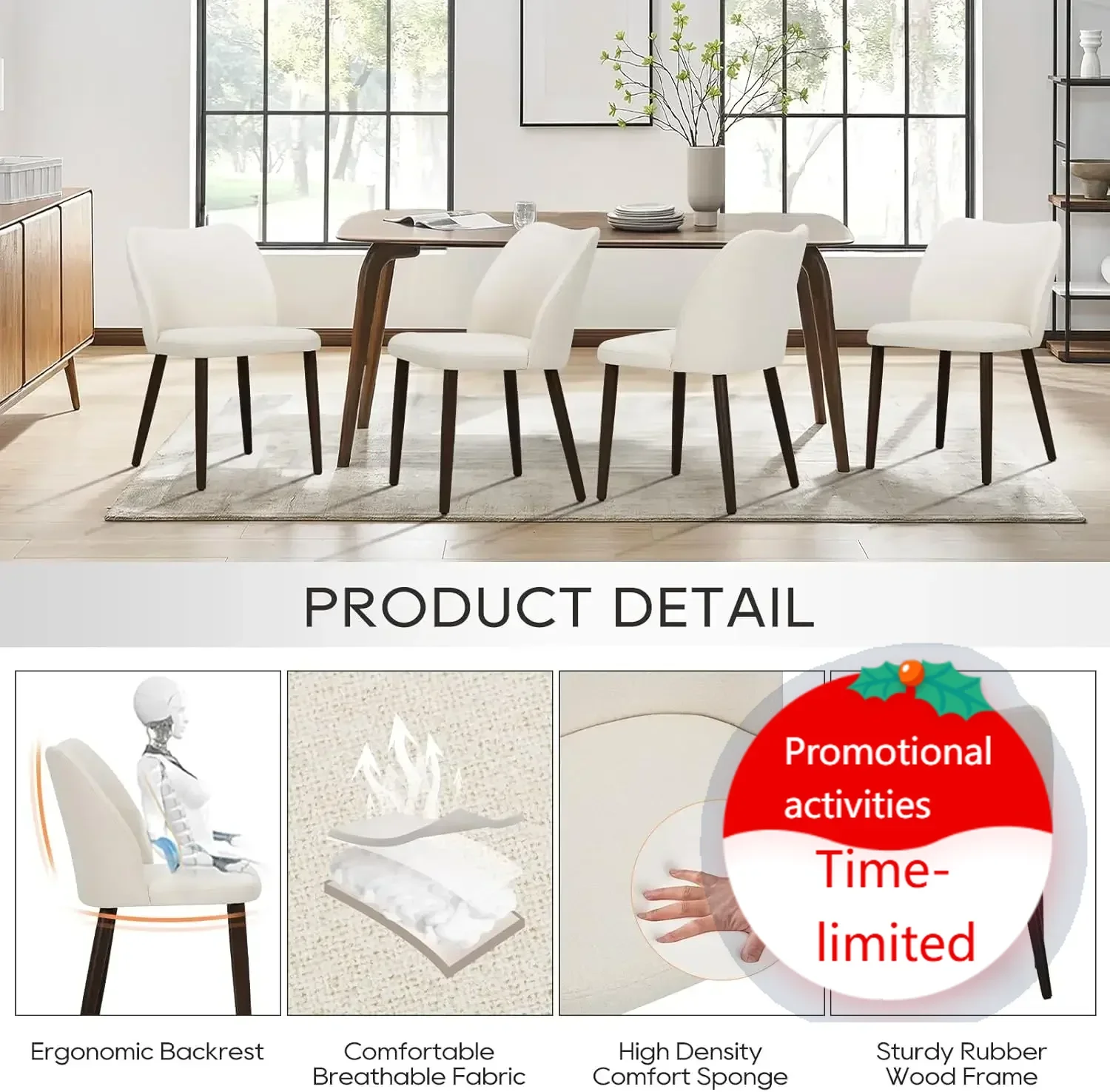

Hot SoldUpholstered Dining Chairs Set of 6, Modern Fabric Dining Room Kitchen Side Chair with Padded Seat and Wood Legs for Rest