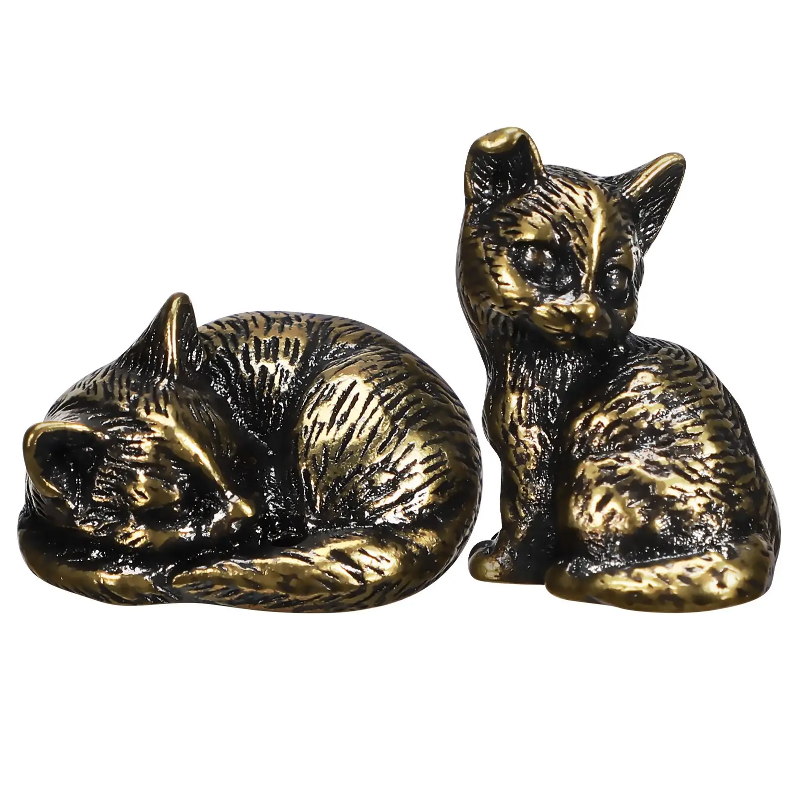 

2 Pcs Brass Kitten Mini Cats Figurines Figures Statue Miniature Statues Animals