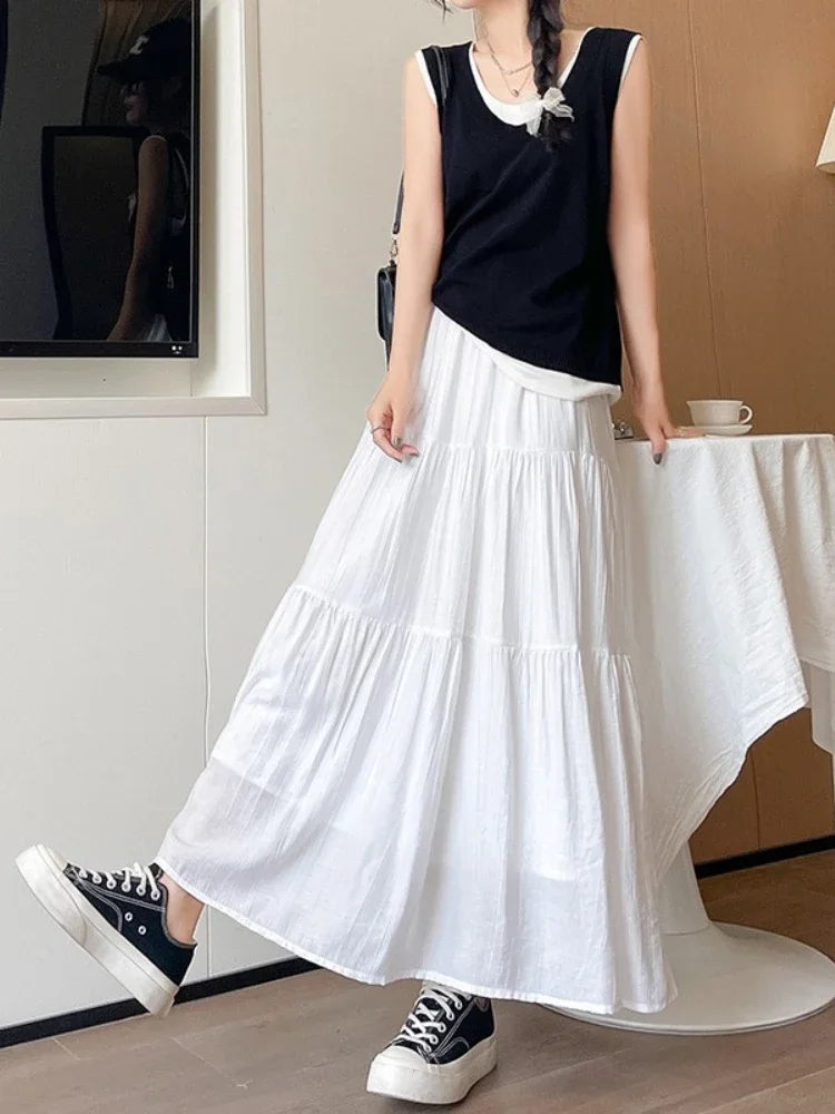 

White Cake Dress for Women Spring Autumn 2025 New Medium Long Styles High Waisted A-line Skirt Summer Fashion Puffy Skirt