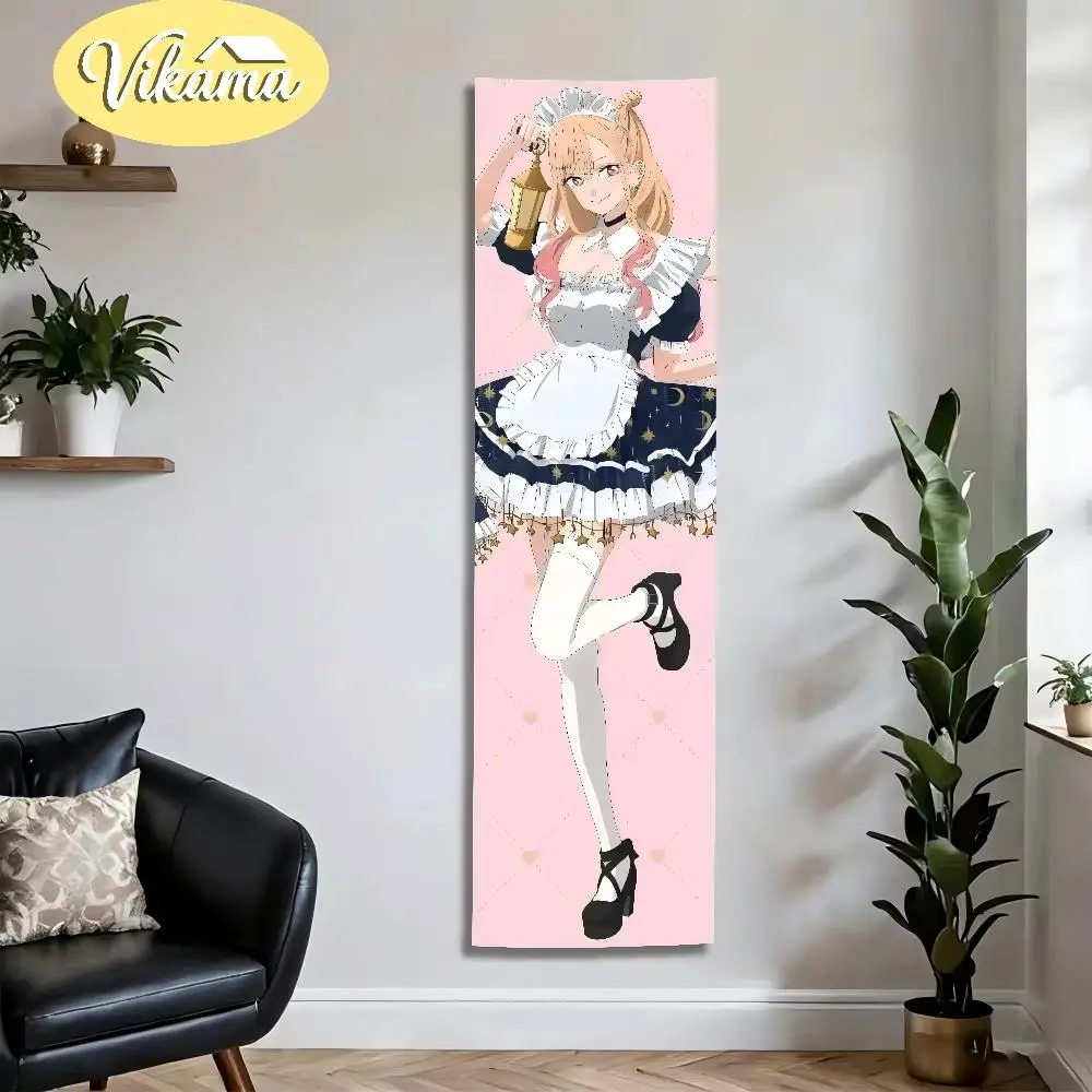 “Kitagawa Kaimu” Anime Tapestry, Maid Girl Long Wall Hanging, Anime-Style Lolita Wall Decoration for the Bedroom