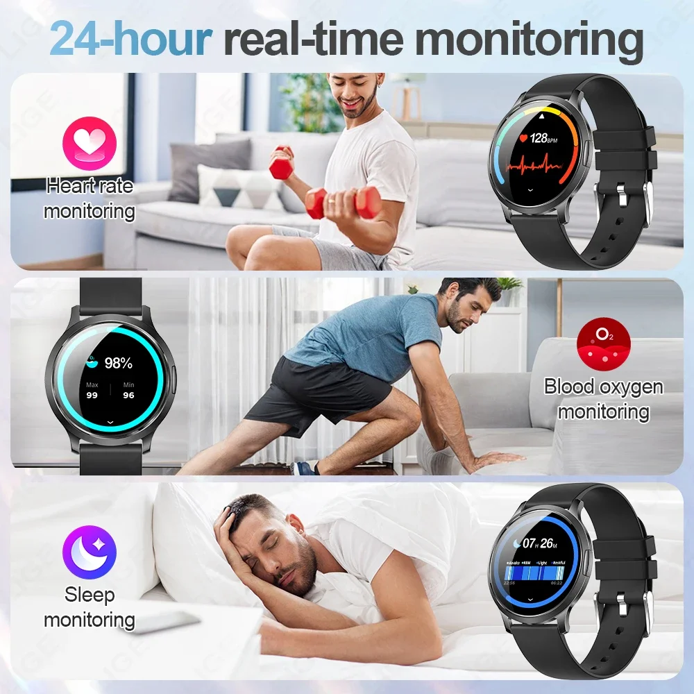 LIGE ساعة ذكية للنساء 1.32 "AMOLED Smartwatch شاشة فائقة الوضوح جهاز تعقب للياقة البدنية الساعات الصحية الرجال مقاوم للماء Reloj Inteligente