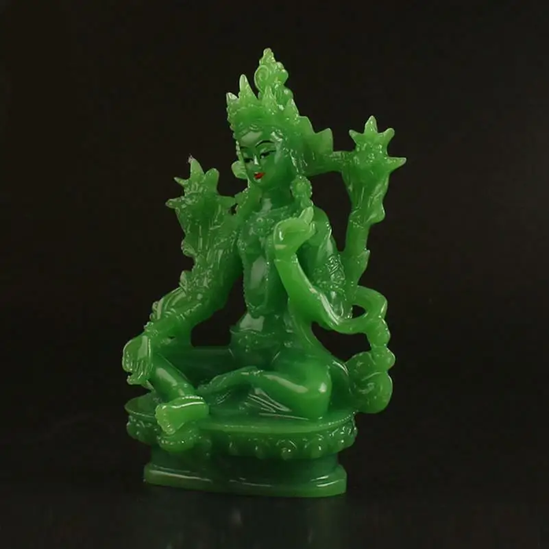 

Feng Shui Tibet Tibetan Buddhism Statue Imitate Jade Resin Green Tara Buddha