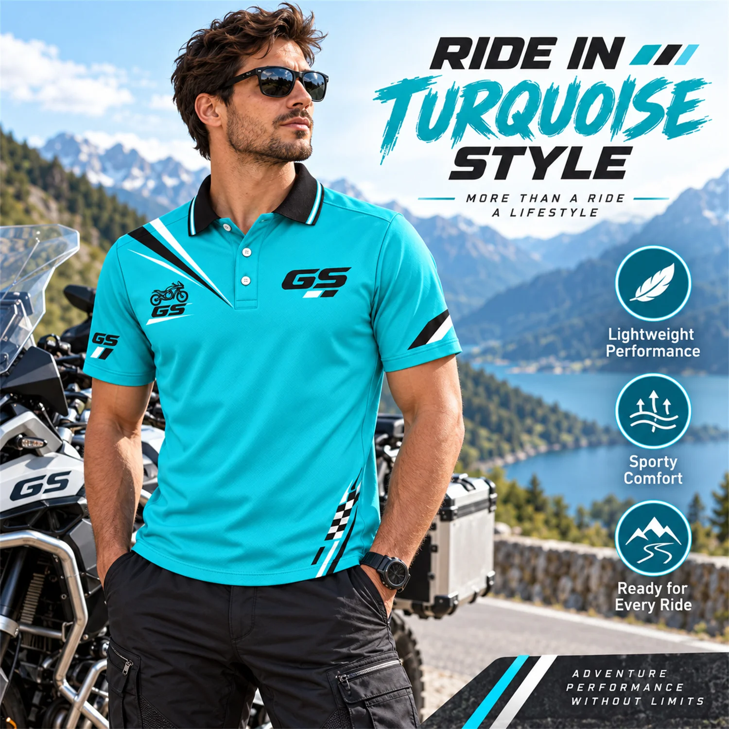 GS Motorrad Motorcycle Polo Shirt Short Sleeve Racing Jersey Turbo Motion Biker Wear Unisex Adventure Riding Top Outdoor Casual
