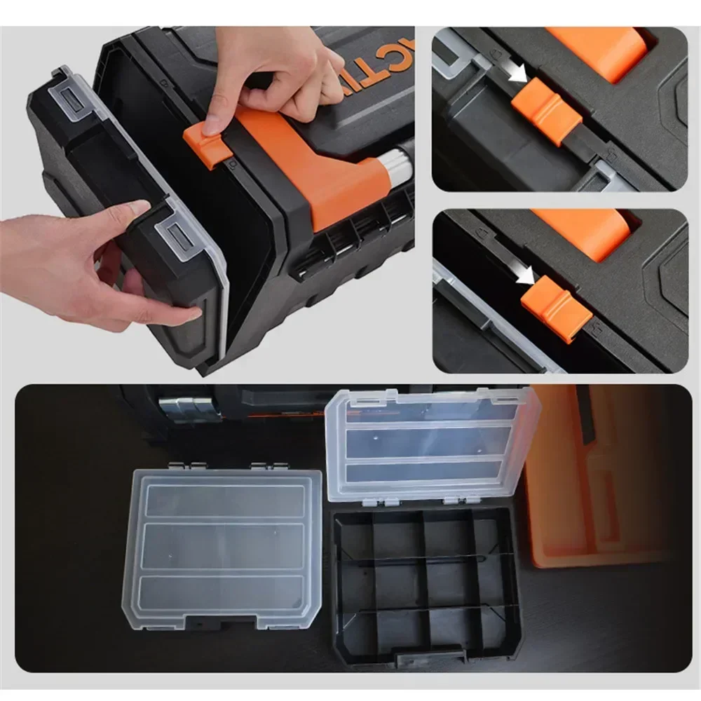 Thickness Plastic Combined Tool Box with 2 Parts Box Hardware Tools Storage Screwdriver Wrench Electric Drill Organizer Toolbox