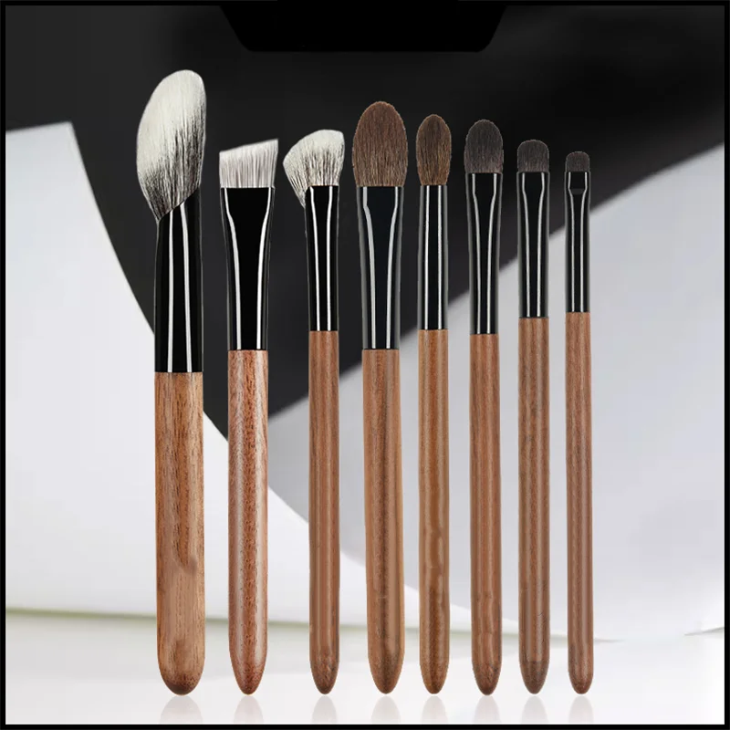 Juego de 8 Uds de brochas de maquillaje de pelo animal, brocha para cejas, brocha para sombra de ojos, brocha para colorete, brocha para contorno, juego de brochas iluminadoras