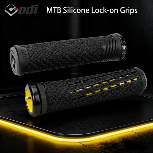 Puños de bicicleta con bloqueo ODI CF, silicona reforzada con fibra de carbono para un control antideslizante superior y comodidad en piezas de bicicleta de montaña y carretera
