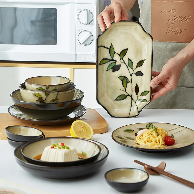 

Japanese Ceramic Plate Set Vintage Diner Dinnerware Dinner Set Dishes Cutlery Set Full Tableware Pratos De Jantar Plates