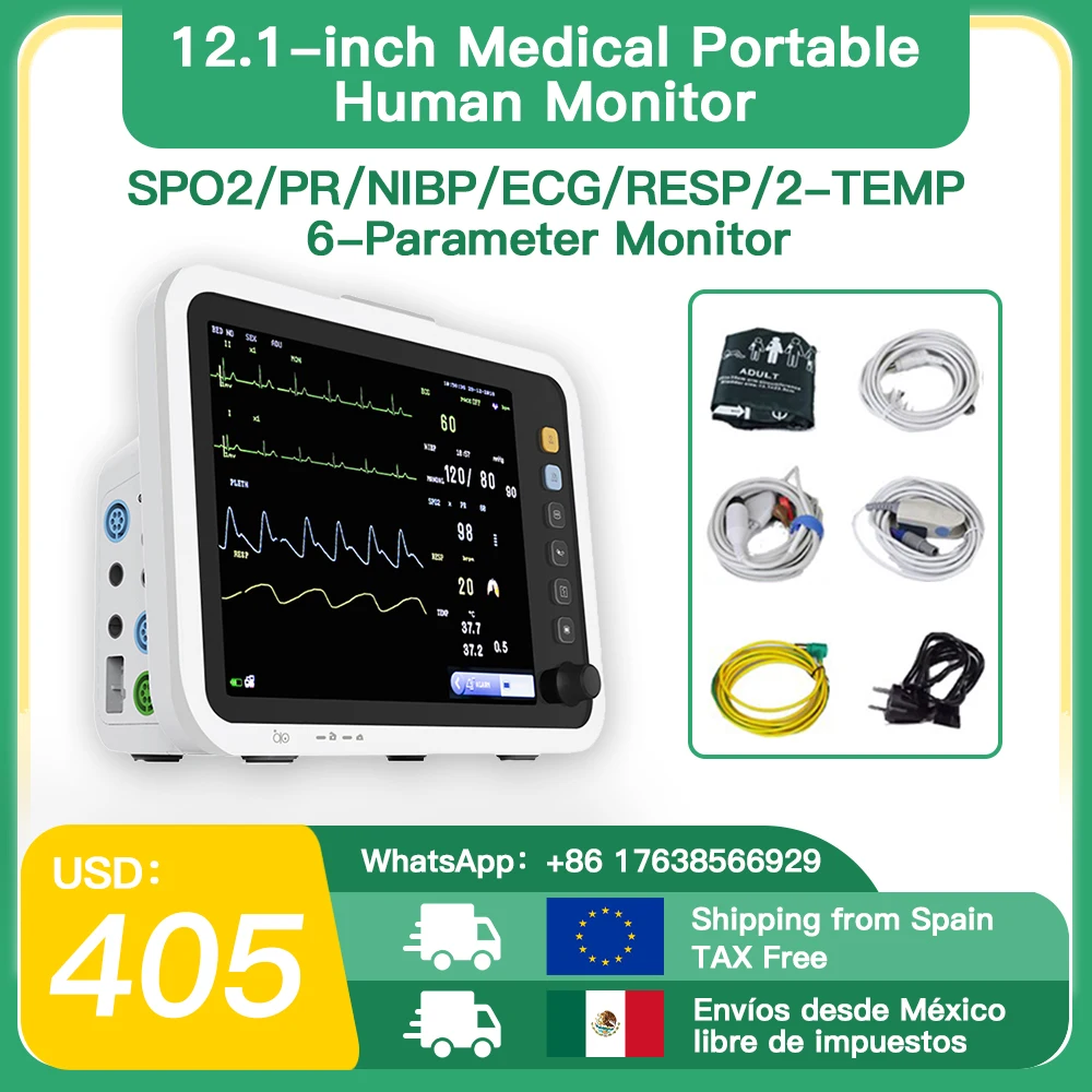 Resoxy Patient Vital Signs Monitor 12.1 Inch screen Human Use 6 Parameters Medical Patient Monitor ECG NIBP TEMP RESP SPO2 PR