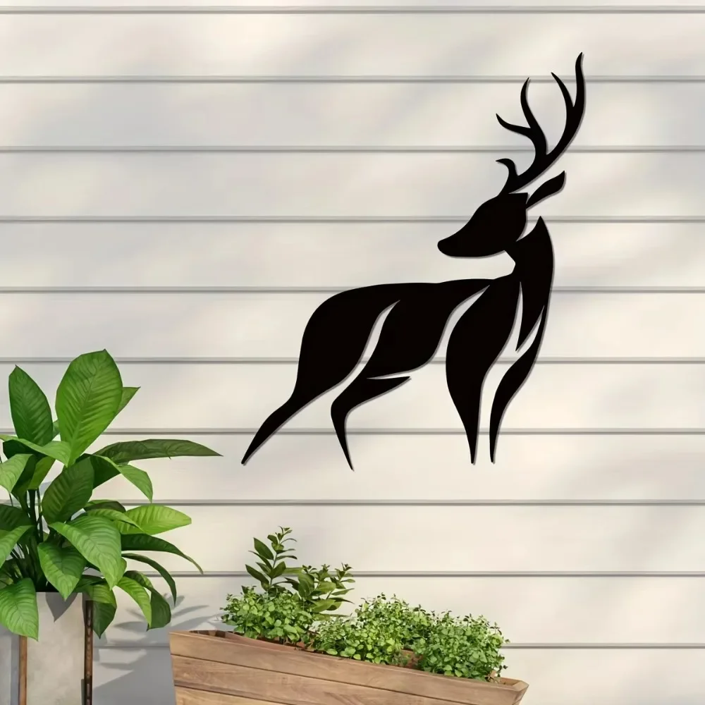 CIFBUY Minimalist Leaping Deer Metal Wall Art 2D Flat Black Iron Hanging Sculpture Nordic Forest Home Decor Accent