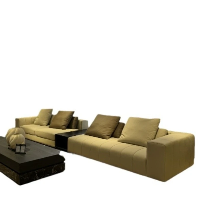 Minimalist top-layer cowhide sofa piano keys modern inline living room leather sofa