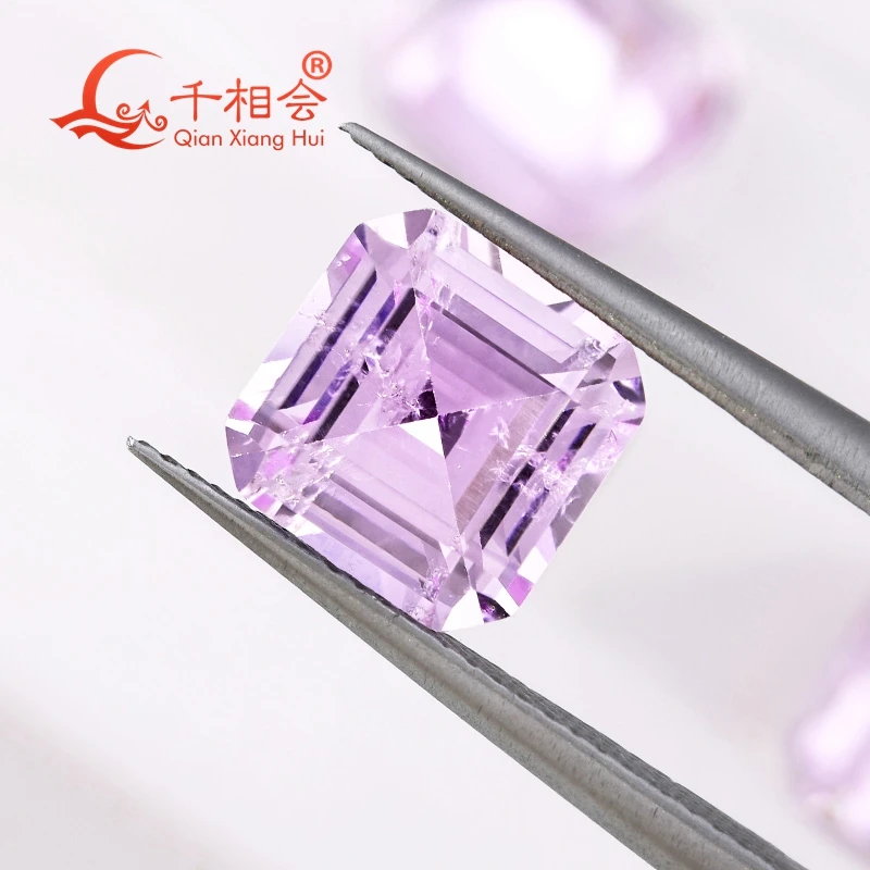 

Lavender purple asscher shape Lab-Grown Gemstone Yttrium Aluminum Garnet Cultivated Tsavorite Inclusions jewelry YAG