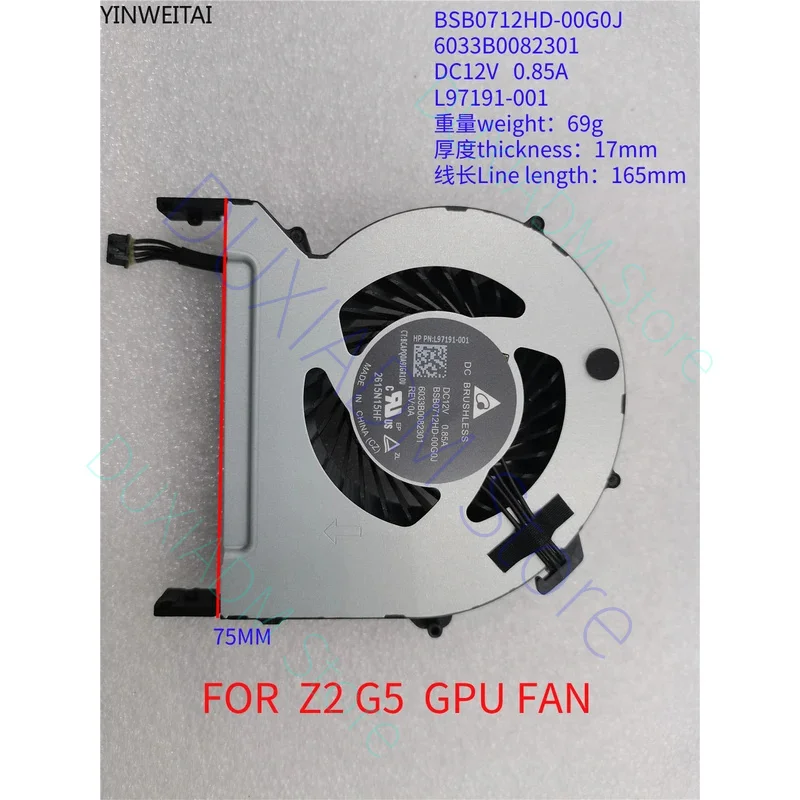 BSB0712HD-00G0J 6033B 0082301 L97191-001 Ventola originale per HP Mini Z2 G5 GPU Raffreddamento DFS 200912 AP0T 12V