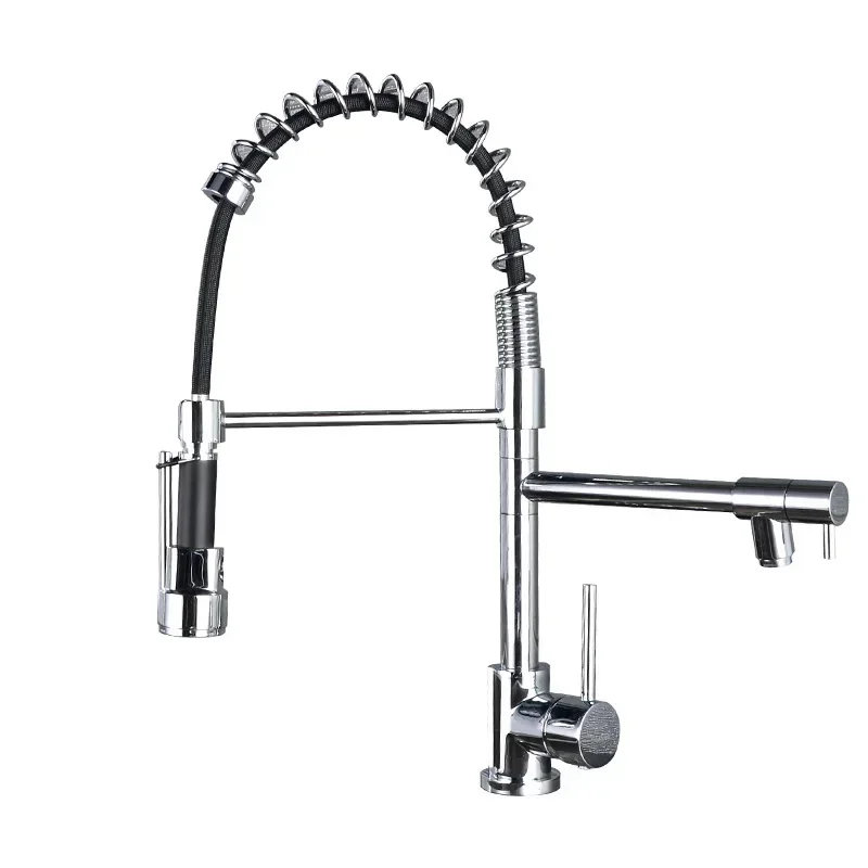 All-copper kitchen faucet, double outlet water, hot and cold vegetable basin, dishwasher, spring household faucet CF2303