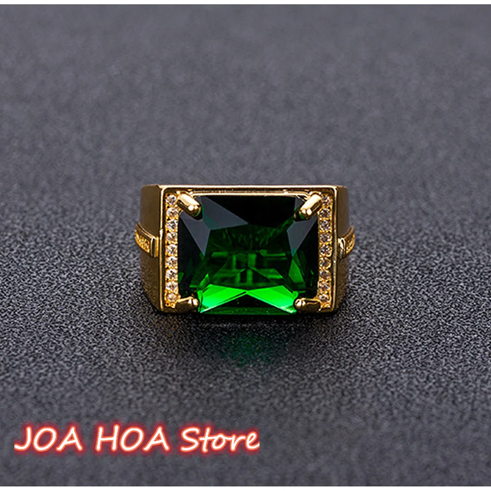 Popular Hot Selling Emerald-Rings Men's Retro Style Square Ethnic Rings Gold Plated Open Handrings Exquisite Jewelry