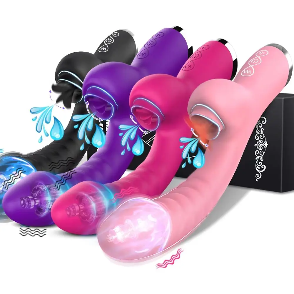 2 In 1 Licking Machine Clitoris Stimulator Vibrator For Women G-Spot Powerful Vibro Dildo Wand Female Clit Sucker Adult Sex Toys
