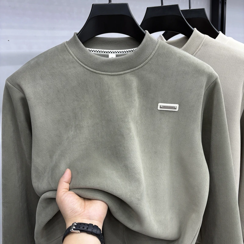 

Men's Thick Round Neck Top with Added Fleece Hoodie for Autumn and Winter Warmth, Inner Layer, Bottom Layer, Fleece Top