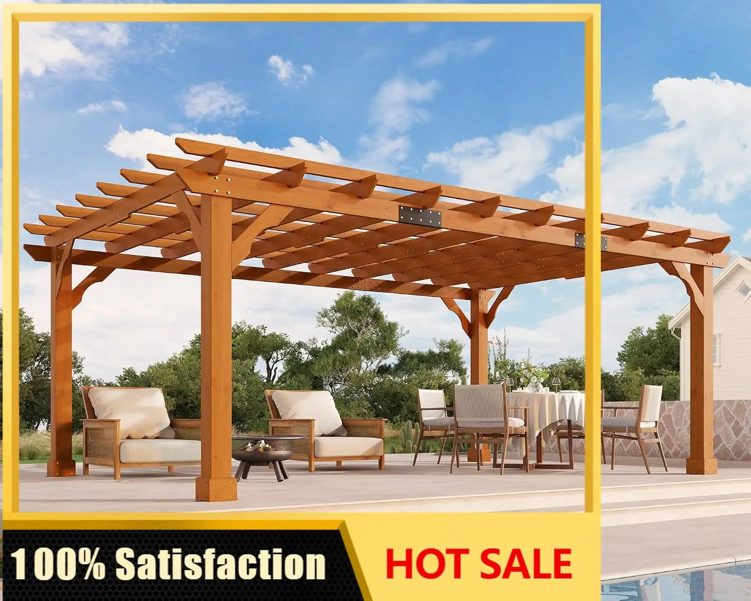 12x16 FT Premium Cedar Wood Pergola with Trellis Roof & Stakes | Outdoor Pergola Kit with Weather-Resistant Support, Backyard Ga