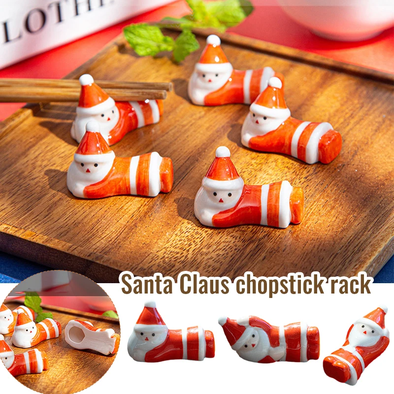 3pcs Cute Santa Claus Ceramic Chopsticks Holder Christmas Decoration Home Hotel Restaurant Chopstick Pillow Pen Forks Holder