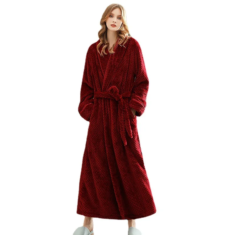 Lovers Winter Thick Warm Flannel Bathrobe Men Extra Long Kimono Bath Robe Women Soft As Silk Dressing Gown for Mens Night Robes