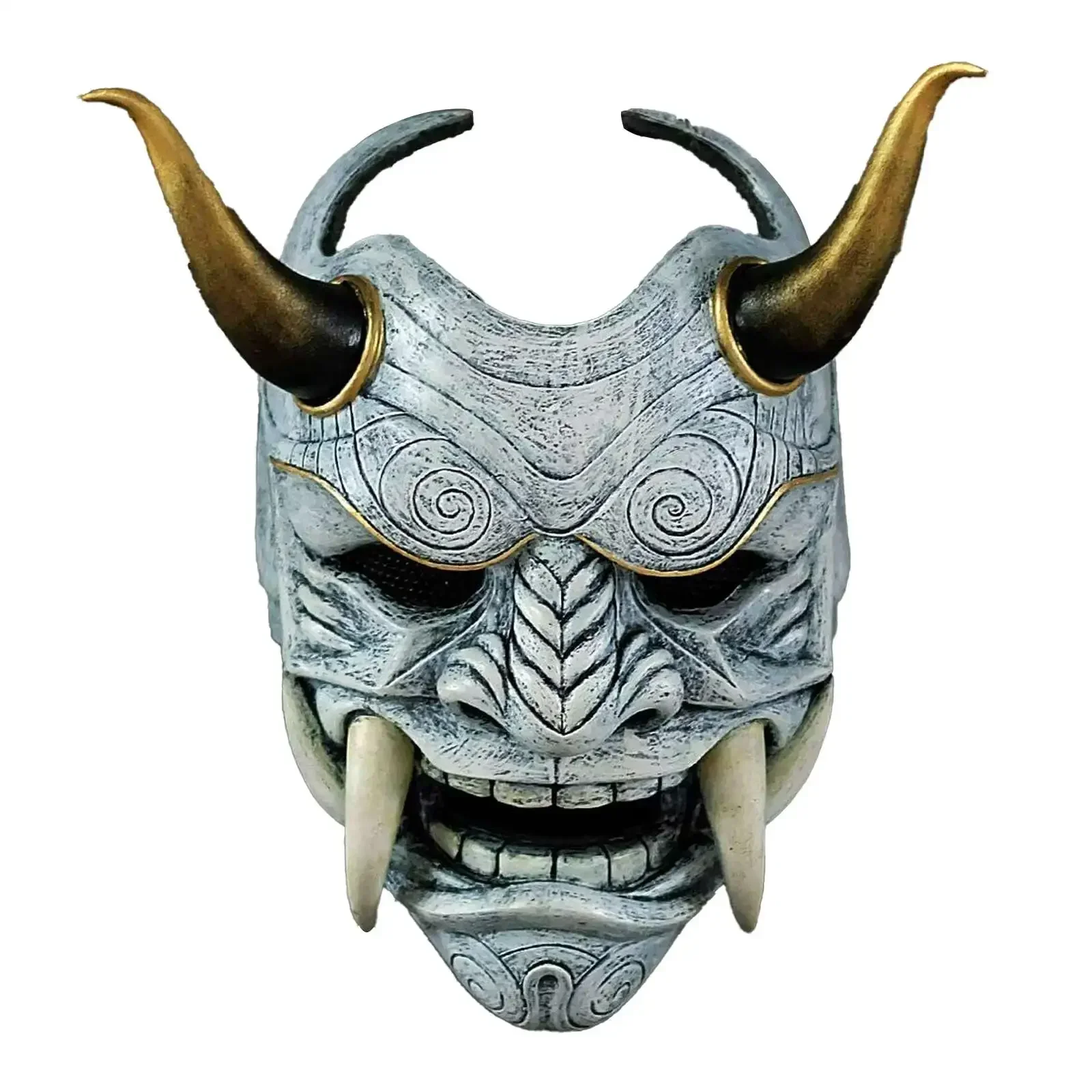 2pcs Adult Unisex Halloween Face Masks Japanese Hannya Demon Oni Samurai Noh Kabuki Prajna Devil Mask Latex Party Masks