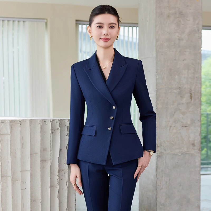 Tailleur pantalone formali in tessuto di alta qualità Autunno Inverno per le donne Abbigliamento da lavoro professionale con pantaloni e giacche Cappotto Blazer