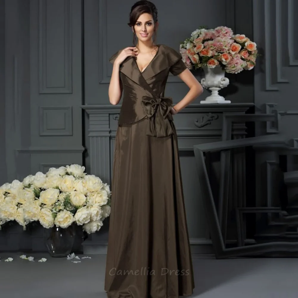

Customized Simple Mother of the Bride Dress for Women A Line V Neck Guest Gown Short Sleeve Evening robe mother of bride