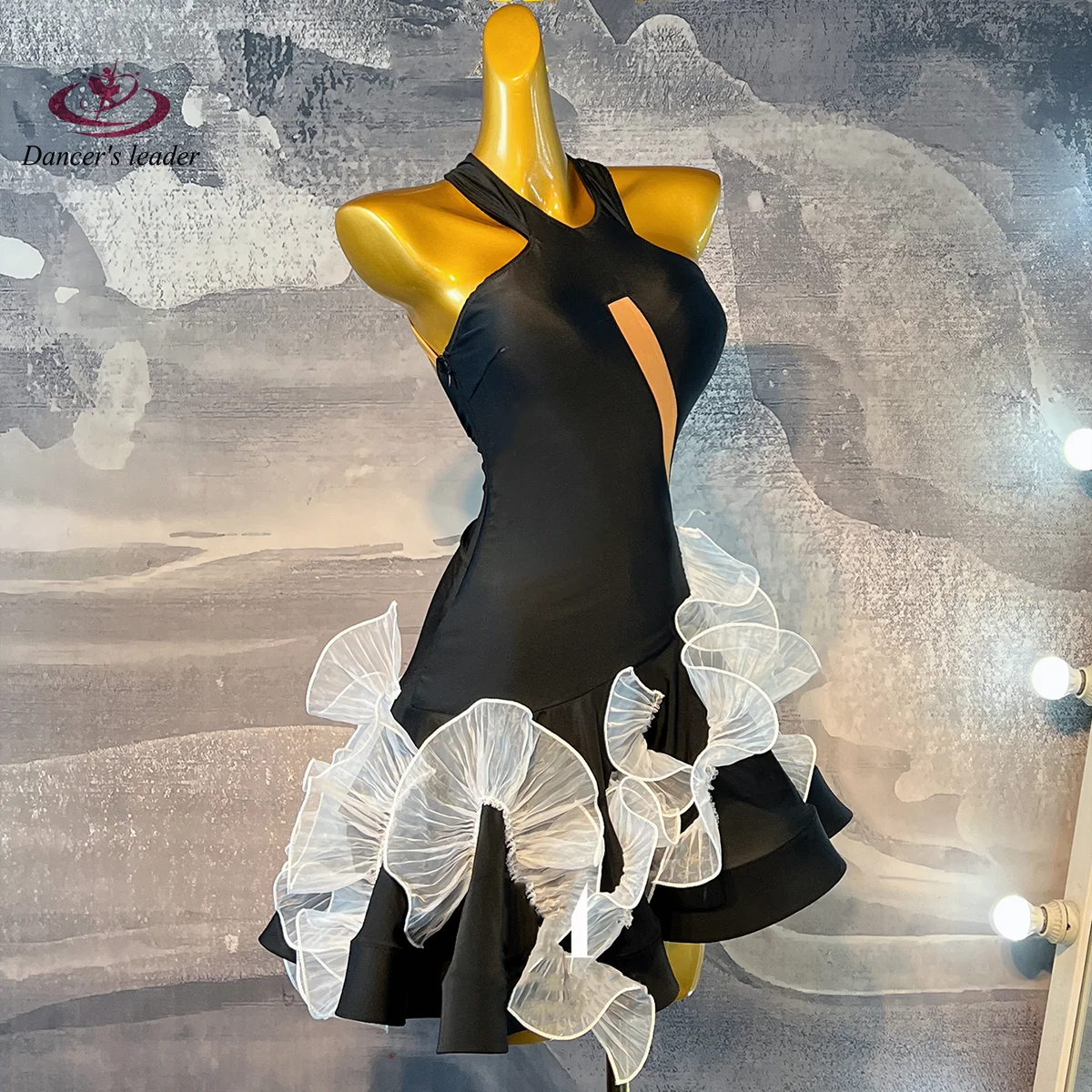 Latin Dancer Adult Children High-End Customized Black And White Contrasting Samba AB Diamond Performance Dress