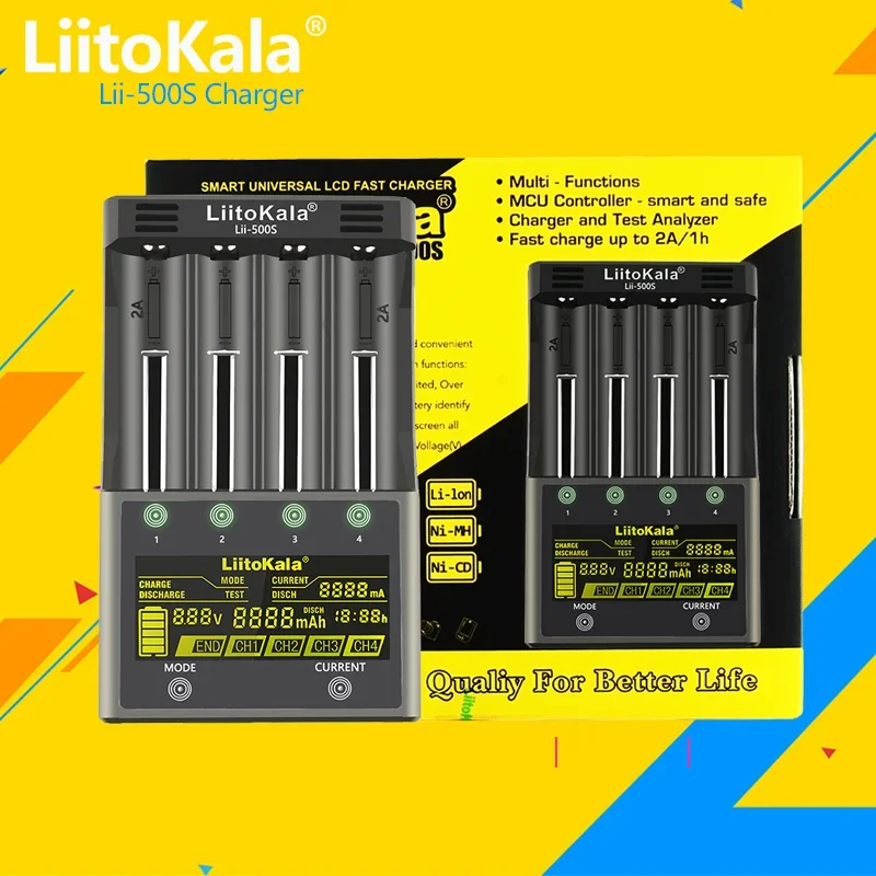 

1-5PCS LiitoKala Lii-500S 18650 LCD Battery Charger for 26650 16340 18350 3.7V 1.2V Ni-MH Ni-Cd Li-ion Test battery capacity