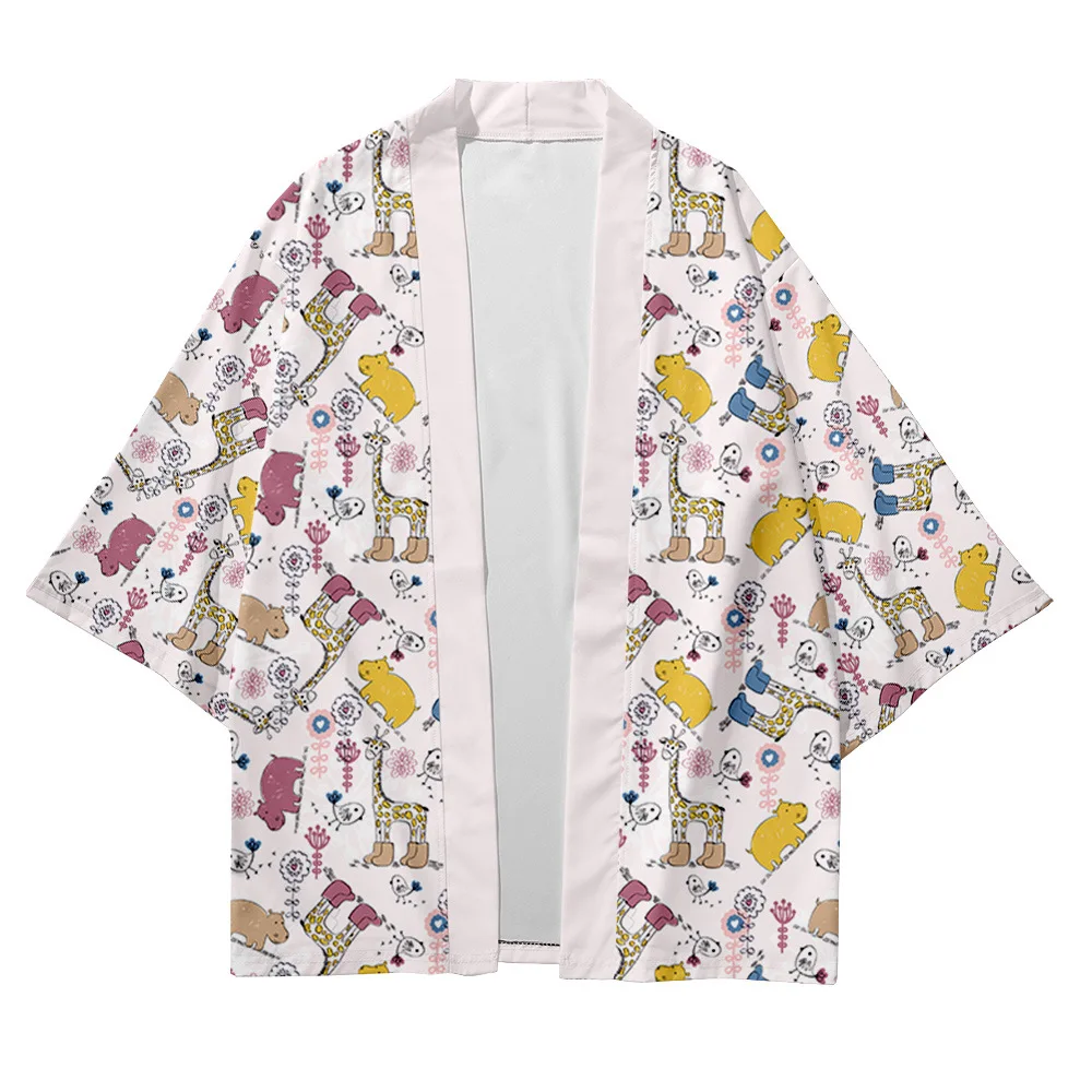 Artı boyutu XXS-6XL karikatür çiçek gevşek japon Streetwear hırka kadın erkek Harajuku Cosplay Yukata Haori Kimono giysileri