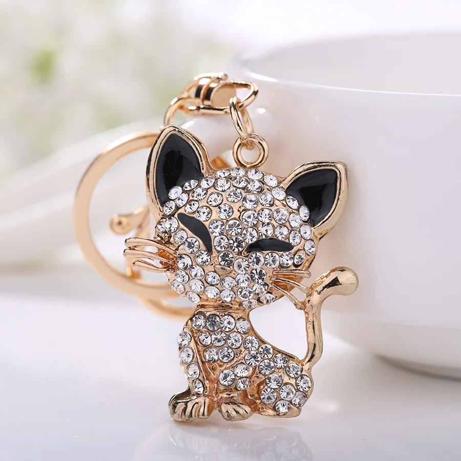 XDPQQ Fashion Jewelry Keychain Car Decoration Pendant Metal Rhinestone Female New Animal Kitten Keychain