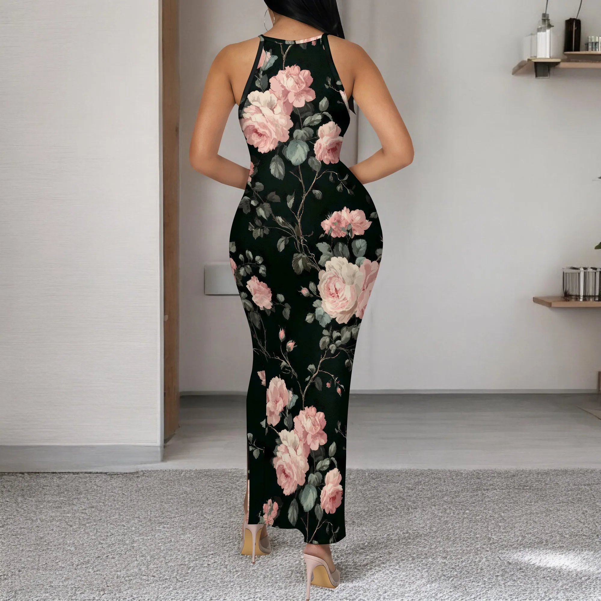 ผู้หญิงพิมพ์ลายดอกไม้ชุดเข้ารูป Cami แขนกุดชุดลําลองฤดูร้อน Midi