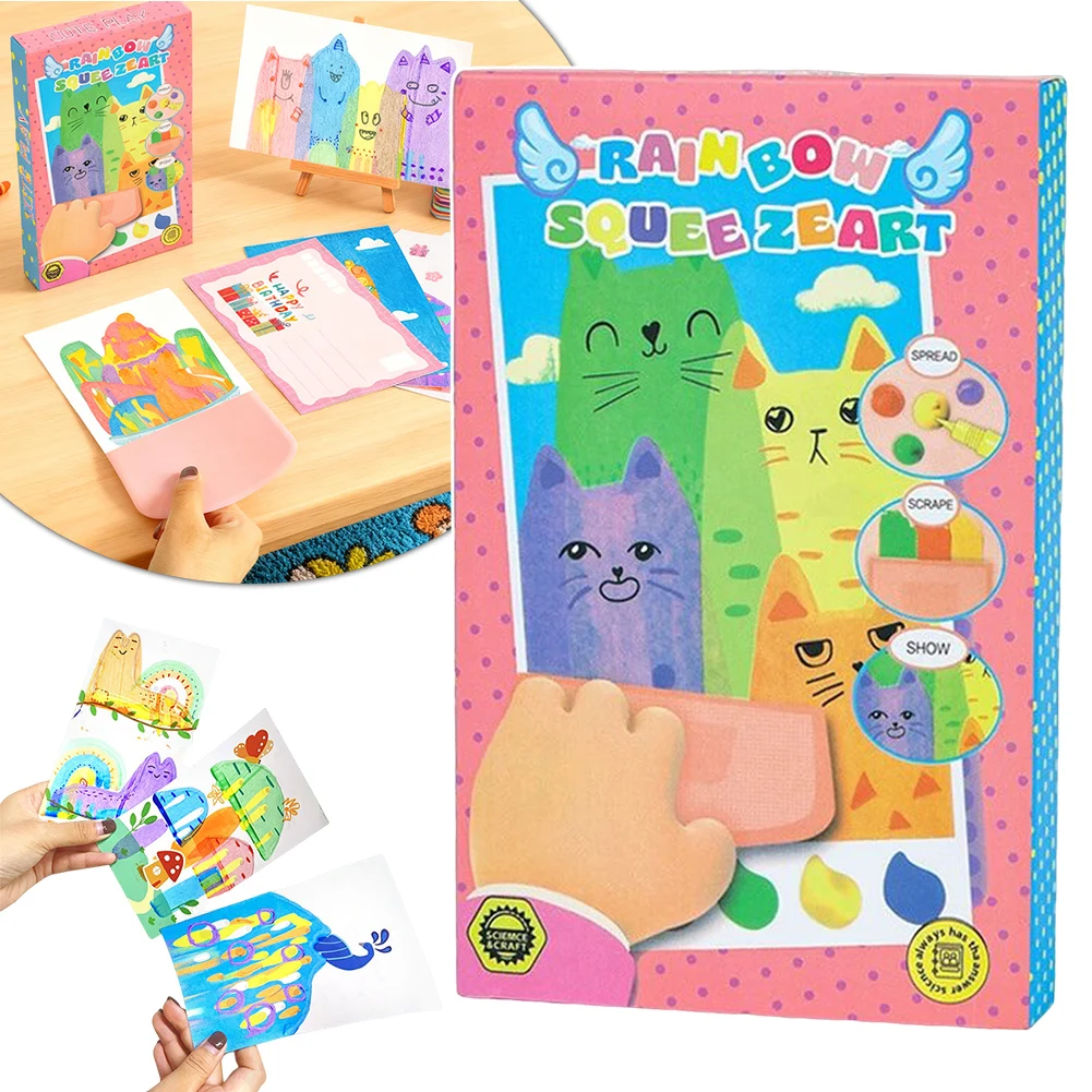 

Набор для творчества Rainbow-scratch Art Paper For Kids Squeegeez Magics: Раскрывающиеся рисунки, идеально для летних лагерей, мастер-классов и мероприятий