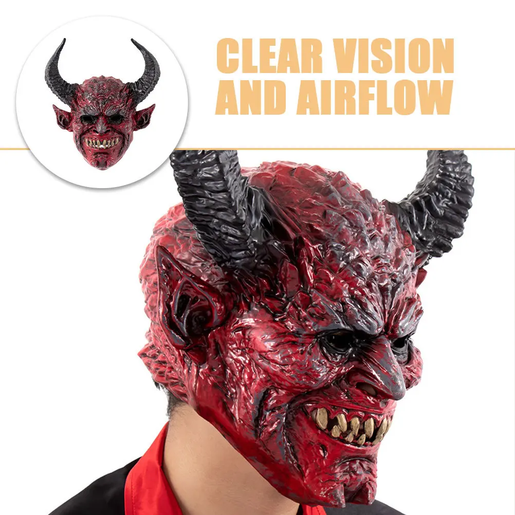 قناع الشيطان المخيف لكامل الوجه مع قرون لجميع القديسين زي تنكري رعب حفلة تنكرية للكبار شيطان شبح الوحش فستان #2