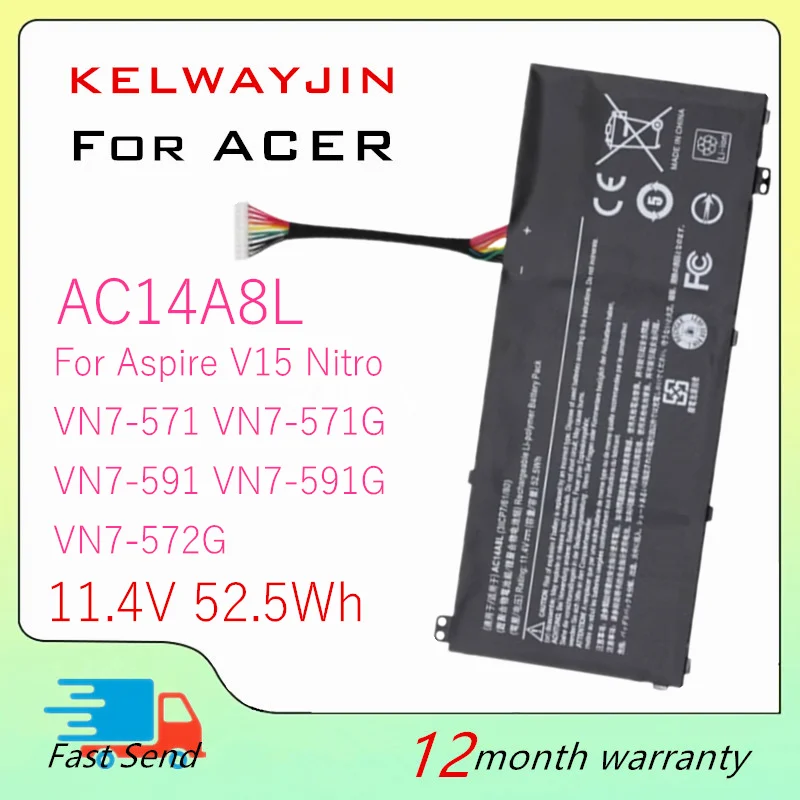 11.4V AC14A8L Laptop Battery For Acer Aspire V15 Nitro VN7-571 VN7-571G VN7-591 VN7-591G VN7-572G VN7-591G-74SK VN7-791G Series