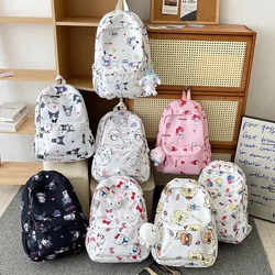 2024 Sanrio Cute Kuromi Melody Cinnamoroll Large Capacity Backpack Boys Girls Cartoon Hello Kitty Kawaii Canvas Schoolbag