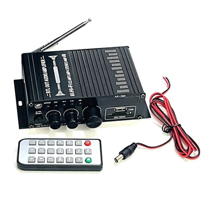 AK380 Bluetooth Amplifier Hifi Audio Karaoke 2 Channel Home Theater Amplifier Power Class D Amplifier USB SD AUX Input