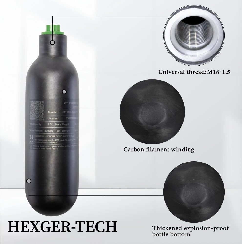 0.36L/360cc, 0.42L/420cc, 0.5L/500cc 4500PSI 300BAR 30MPA nuevo tanque de aire de fibra de carbono M18 * 1,5 HPA tanque de buceo de Gas de alta presión